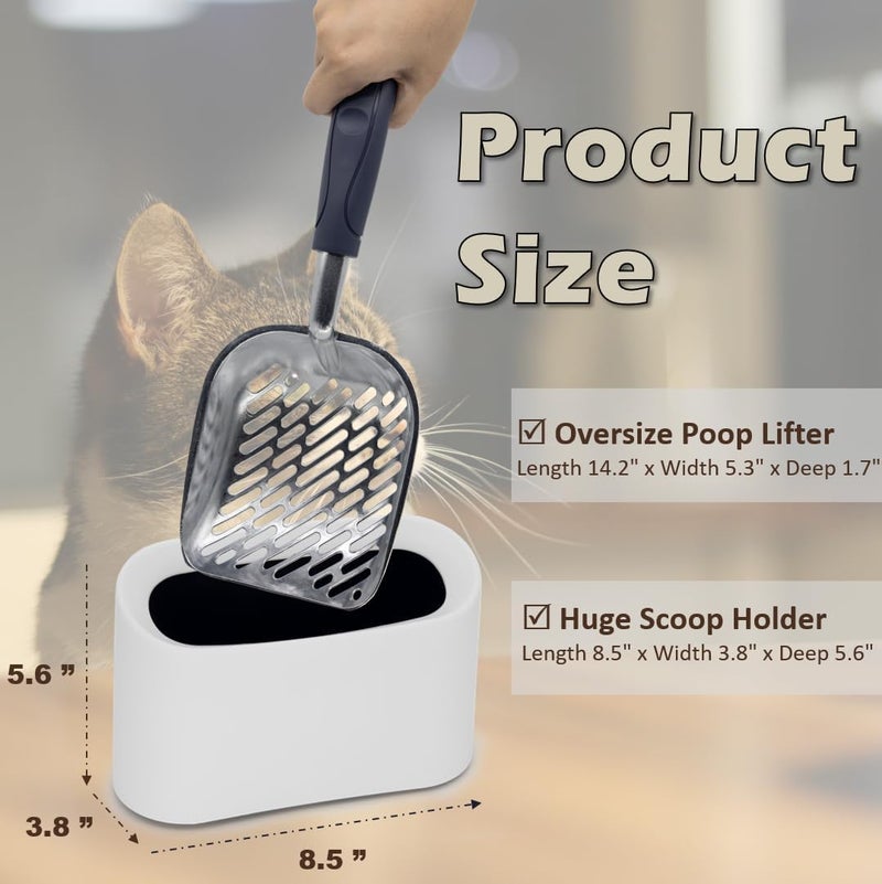 Vitisyao Heavy-Duty Metal Cat Litter Scoop with Holder, Aluminum Cats Litter Scooper Captures All Clumps, Kitty Metal Scooper and Holder (White) - Image 2